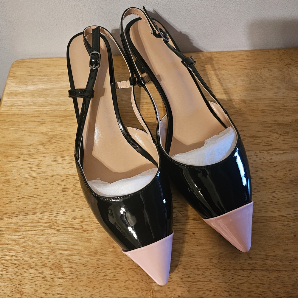 Elegant Black and Pink Women's Slingback Heels